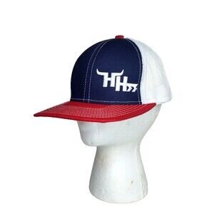 HOOEY "Horns"Trucker Snapback Baseball Mesh Red White Blue Bull Horn Logo Hat OS